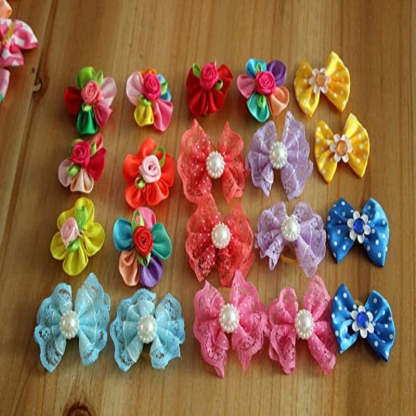 50pcs in Pairs Dog Hair Bows With Rubber Bands Rhinestone Pearls Bows Bowknot Bows Dog Topknot Bows Dog Hair-Paw Print Pad
