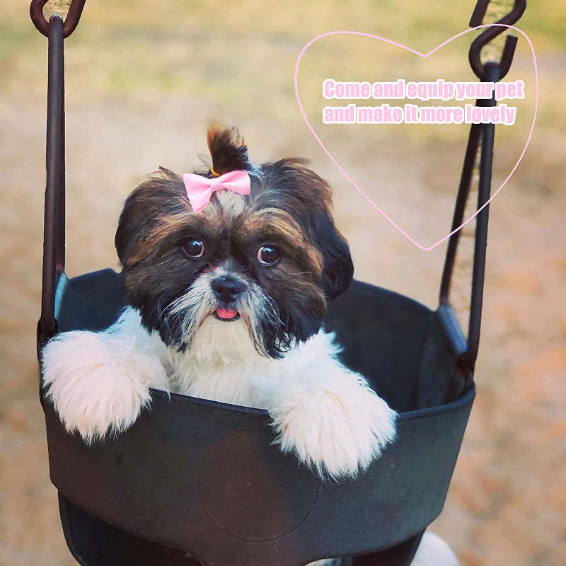 Puppy Dog Small Bowknot Hair Bows with Rubber Bands Handmade Hair Accessories Bow Pet Grooming Products (60 Pcs, Cute Patterns) (Rubber Bands Style 1)-Paw Print Pad