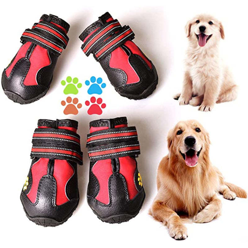 Dog Boots For Dogs Non-Slip, Waterproof Dog Booties For Outdoor, Dog Shoes For Medium To Large Dogs 4pcs With Rugged Sole-Paw Print Pad