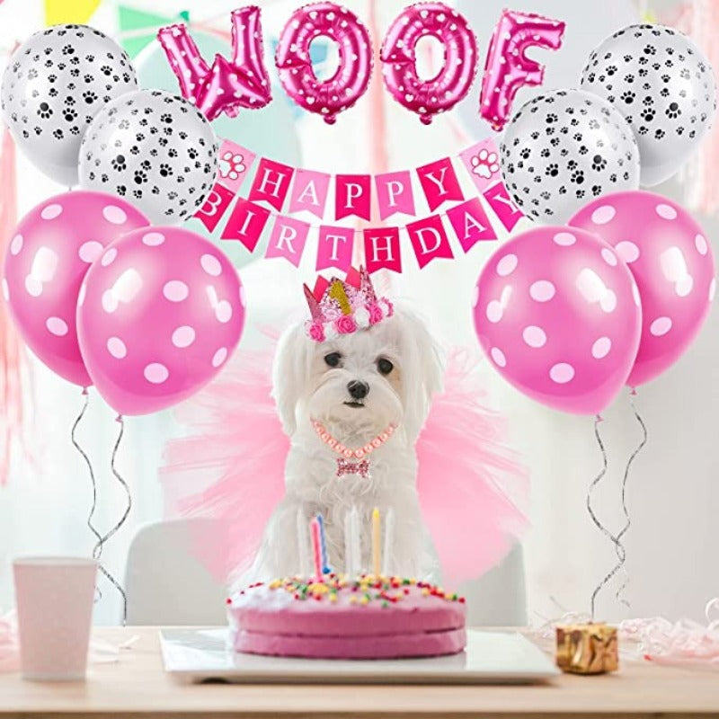 13 Pcs Dog Birthday Party Supplies Decorations Dog Girl Birthday Bandanas Set-Paw Print Pad