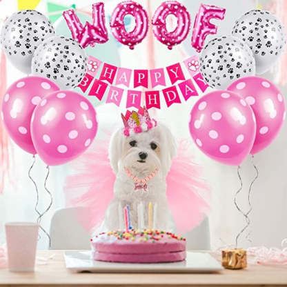 13 Pcs Dog Birthday Party Supplies Decorations Dog Girl Birthday Bandanas Set-Paw Print Pad