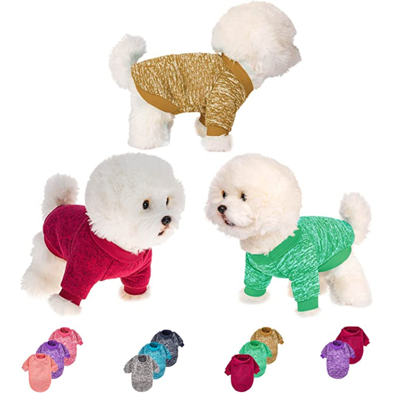 Dog Sweaters for Small Dogs, 3 Pack Warm Soft Pet Clothes for Puppy-Paw Print Pad