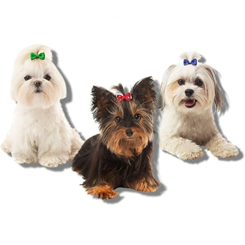 50 Pcs Dog Bows With Rubber Bands That Won’t Pull Your Dog’s Hair-Paw Print Pad