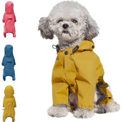 Waterproof Puppy Dog Raincoats With Hood With Leash Hole-Paw Print Pad