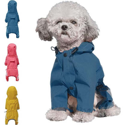 Waterproof Puppy Dog Raincoats With Hood With Leash Hole-Paw Print Pad