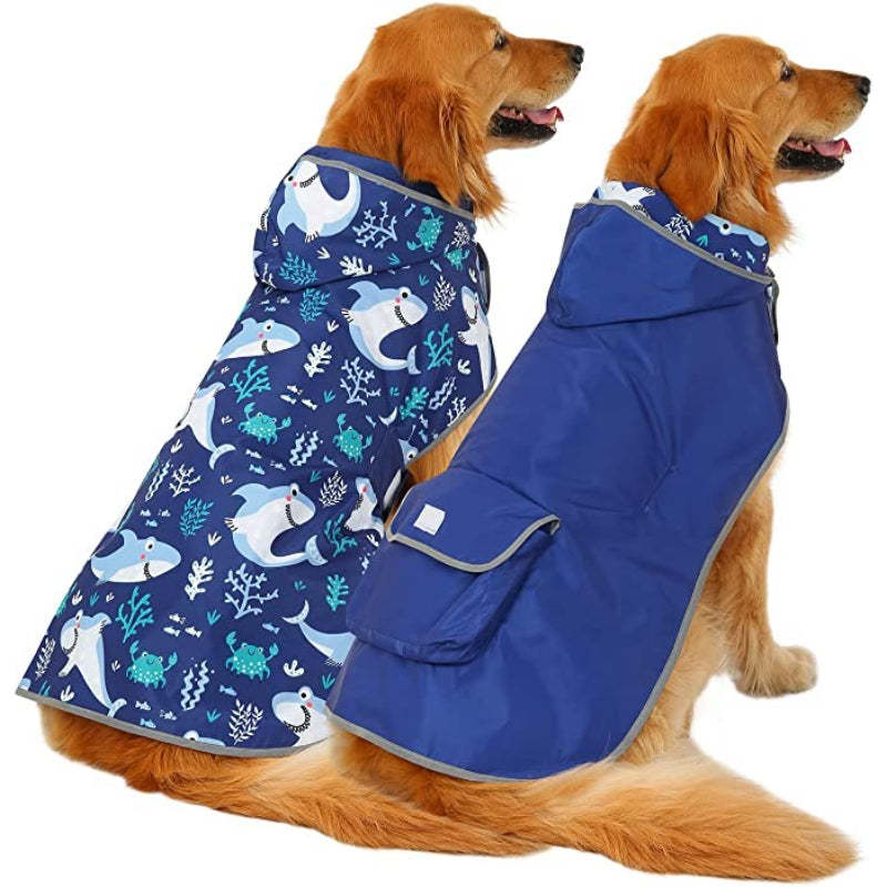 Reversible Dog Raincoat Hooded Slicker Poncho Rain Coat Jacket For Small Medium Large Dogs Ducks Yellow-Paw Print Pad