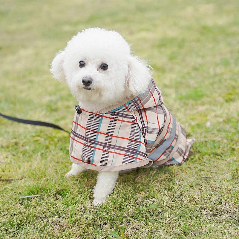 Dog Raincoat Hooded With Reflective Strip Waterproof Dog Jumpsuit-Paw Print Pad