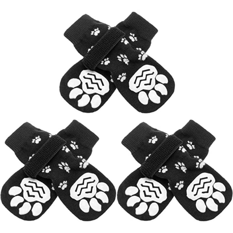 Double Side Anti-Slip Dog Socks With Adjustable Straps For Dogs 4 Pack-Paw Print Pad