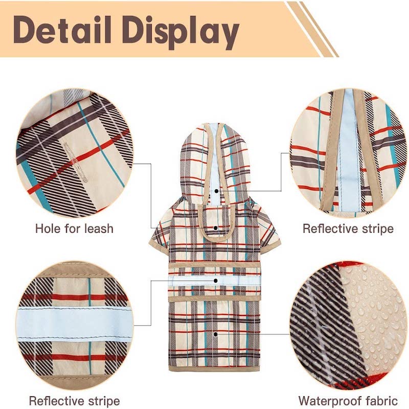 Dog Raincoat Hooded With Reflective Strip Waterproof Dog Jumpsuit-Paw Print Pad