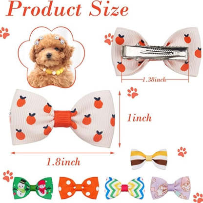 100PCS Dog Hair Clips, Puppy Bows For Small Dog, Holiday Handmade Dog Bows Pet Grooming Accessories For Doggies Poodle Teddy Shih Tzu (50 Pairs)-Paw Print Pad