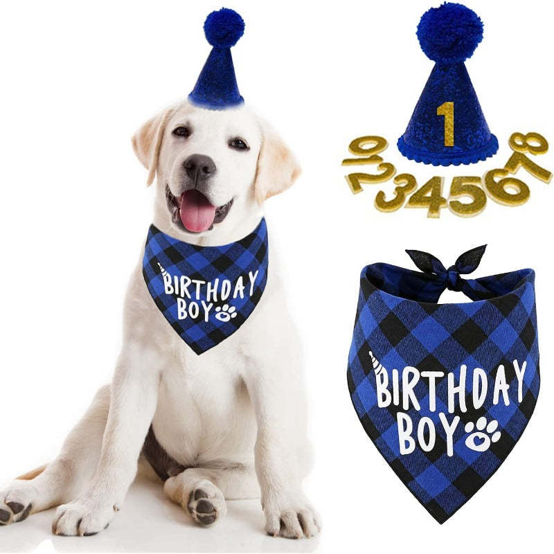 Dog Birthday Party Supplies, Boy Dog Birthday Bandana Scarf And Dog Birthday Hat With Number-Paw Print Pad