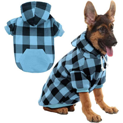Plaid Dog Hoodie Pet Clothes Sweaters With Hat-Paw Print Pad