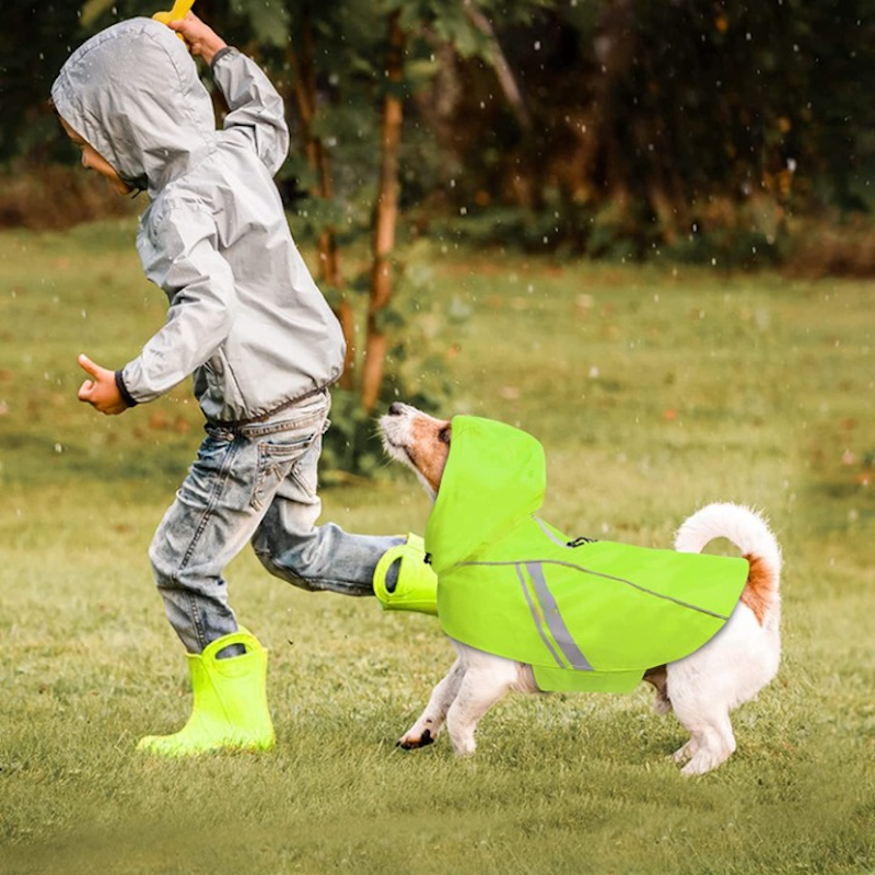Raincoat For Dogs, Easy On & Off Pet Rain Clothes With Storage Bag-Paw Print Pad