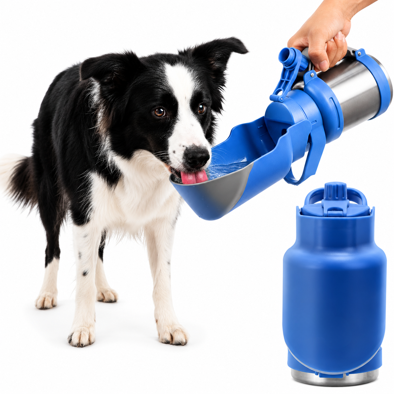 Portable Double Wall Stainless Steel Built In Flip Bowl For Pets