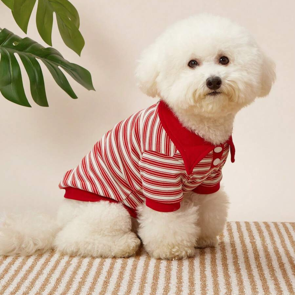 Striped Design Pet Polo Shirt For Cats And Dogs Winter Wear