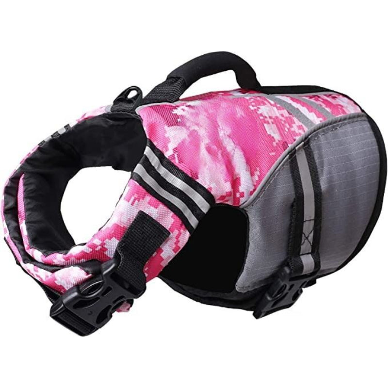 New Sports Style Ripstop Dog Life Jacket With Superior Buoyancy & Rescue Handle, Bright Yellow, M-Paw Print Pad