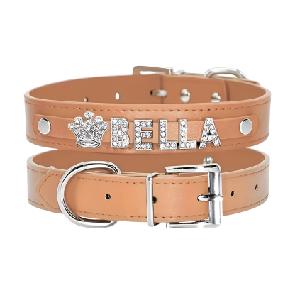 Custom Faux Leather Dog Collar With Rhinestone Design