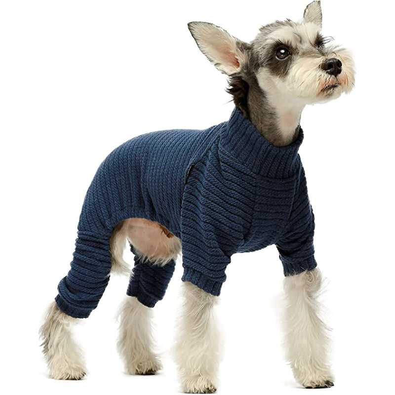 Turtleneck Knitted Dog Sweater Puppy Pajamas Thermal Doggie Winter Clothes Knitwear Pet Coats Cat Apparel Green Small-Paw Print Pad