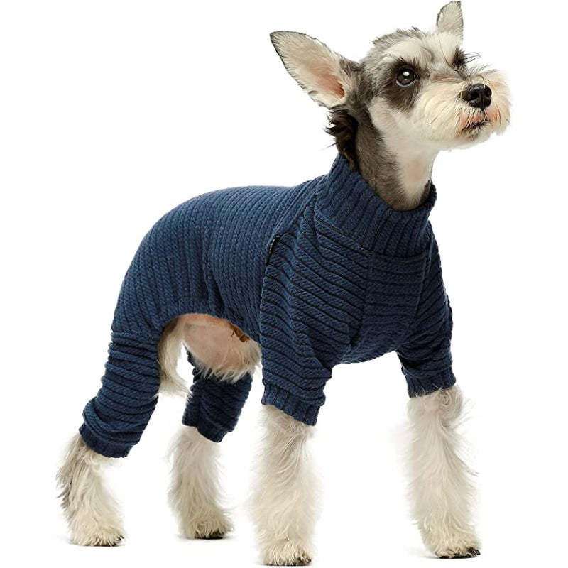 Turtleneck Knitted Dog Sweater Puppy Pajamas Thermal Doggie Winter Clothes Knitwear Pet Coats Cat Apparel Green Small-Paw Print Pad