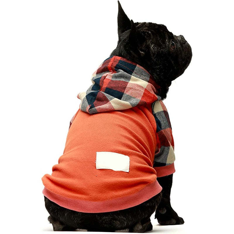 100% Cotton Girl Plaid Dog Clothes Lightweight Puppy Hoodie Pet Sweatshirt Doggie Hooded Outfits Cat Apparel-Paw Print Pad