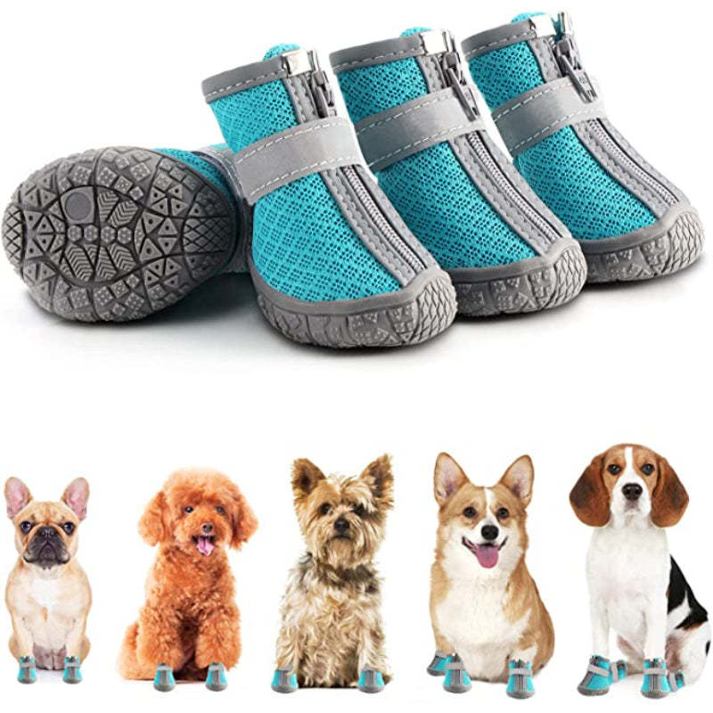 Dog Breathable Shoes For Paw Protector With Reflective Strips Rugged-Paw Print Pad