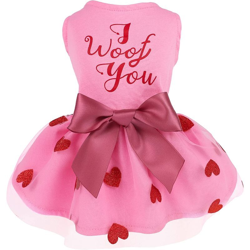 Birthday Girl Dog Tulle Dress, Dog Clothes for Small Dogs Girl, Cat Apparel, Pink, Small-Paw Print Pad