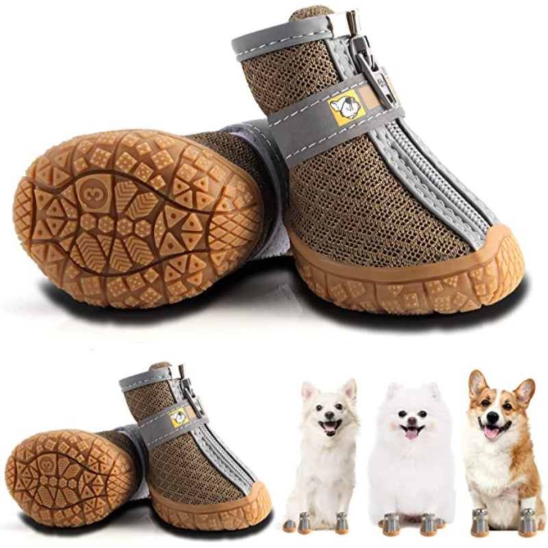Dog Shoes For Small Dogs Boots, Breathable Dog Booties Paw Protector For Hot Pavement Winter Snow Hiking Booties 4pcs-Paw Print Pad