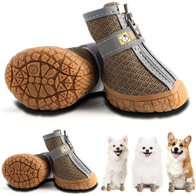 Dog Shoes For Small Dogs Boots, Breathable Dog Booties Paw Protector For Hot Pavement Winter Snow Hiking Booties 4pcs-Paw Print Pad