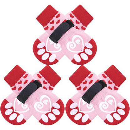 Double Side Anti-Slip Dog Socks With Adjustable Strap Strong Grips-Paw Print Pad