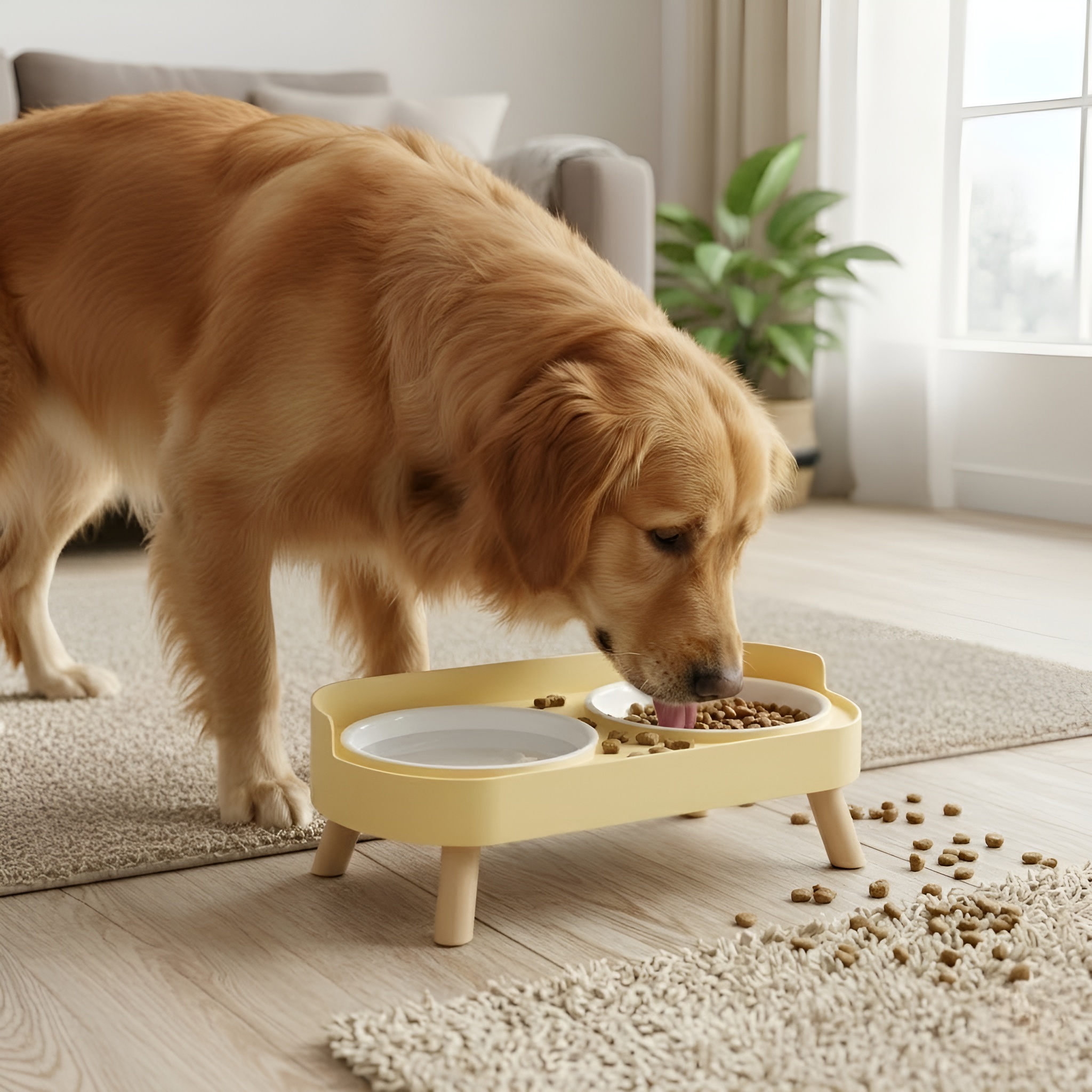 Elevated Dual Pet Feeding Bowl Set With Splash Guard
