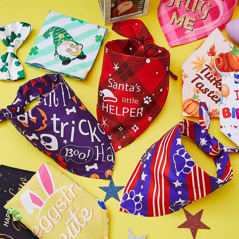 Easter Day Valentine Dog Bandanas Adjustable Dog Scarf Washable Patriotic Day Dog Scarves For Dogs Pet Costume-Paw Print Pad