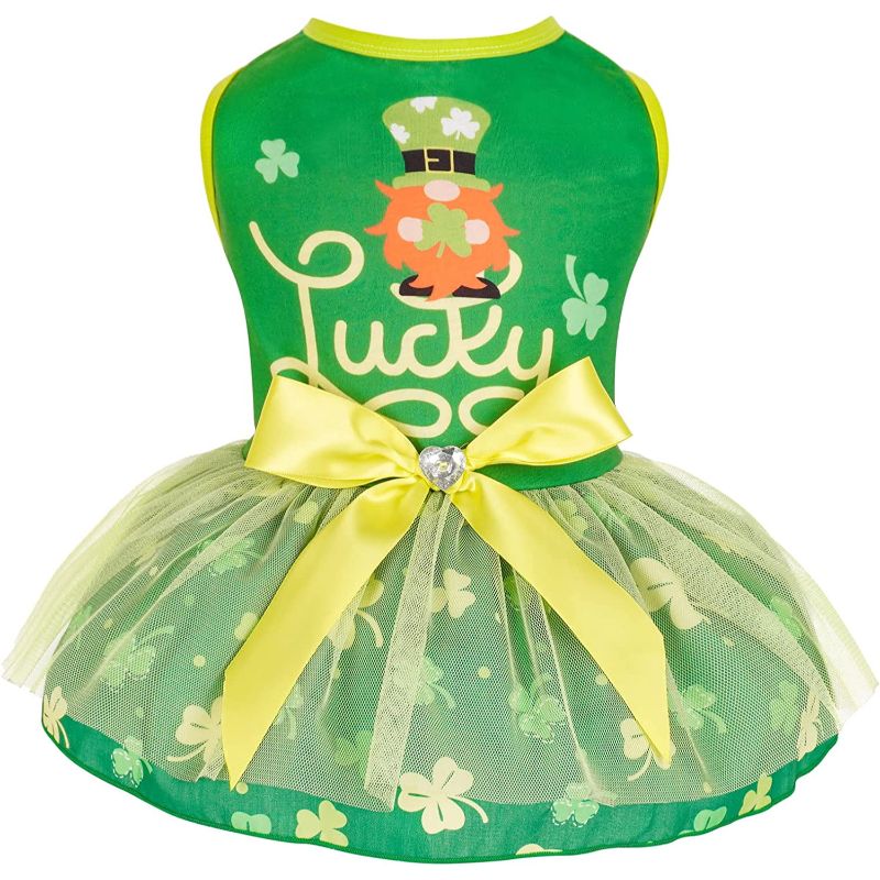 Day Dog Dress Lucky Shamrock Dog Tulle Skirt With Bowtie Holiday Dog Dresses For Small Dogs-Paw Print Pad