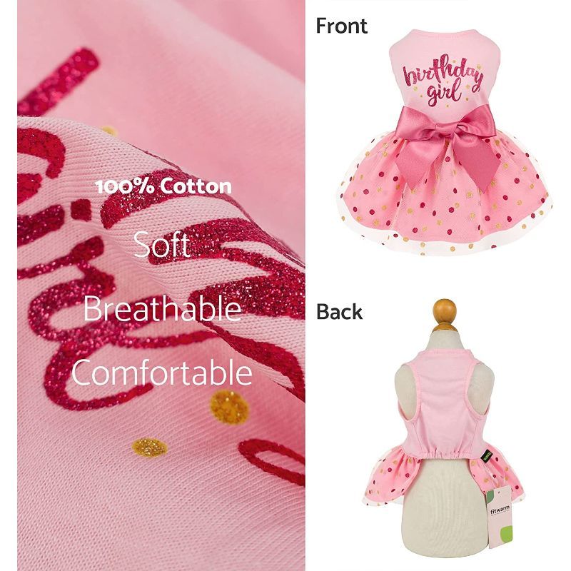 Birthday Girl Dog Tulle Dress, Dog Clothes for Small Dogs Girl, Cat Apparel, Pink, Small-Paw Print Pad