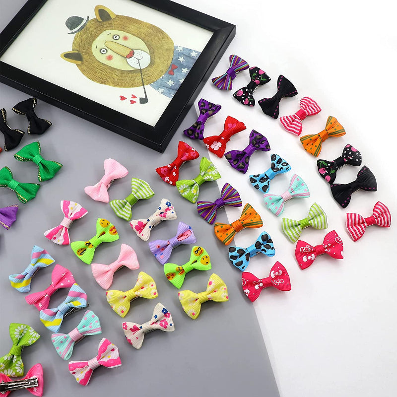 Puppy Dog Small Bowknot Hair Bows with Metal Clips Handmade Hair Accessories Bow Pet Grooming Products-Paw Print Pad