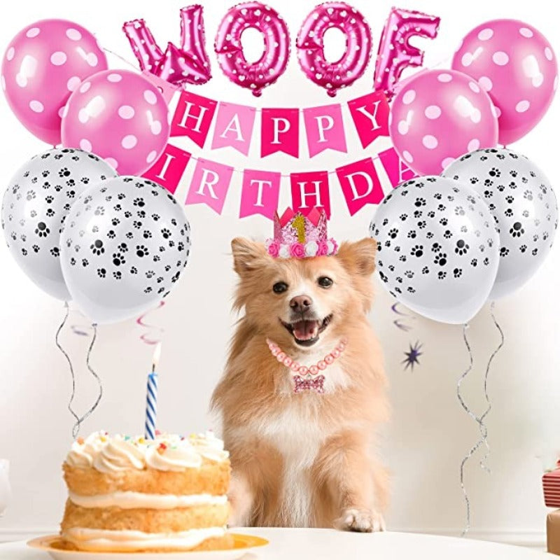 13 Pcs Dog Birthday Party Supplies Decorations Dog Girl Birthday Bandanas Set-Paw Print Pad