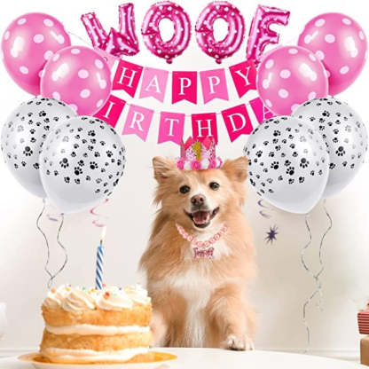 13 Pcs Dog Birthday Party Supplies Decorations Dog Girl Birthday Bandanas Set-Paw Print Pad