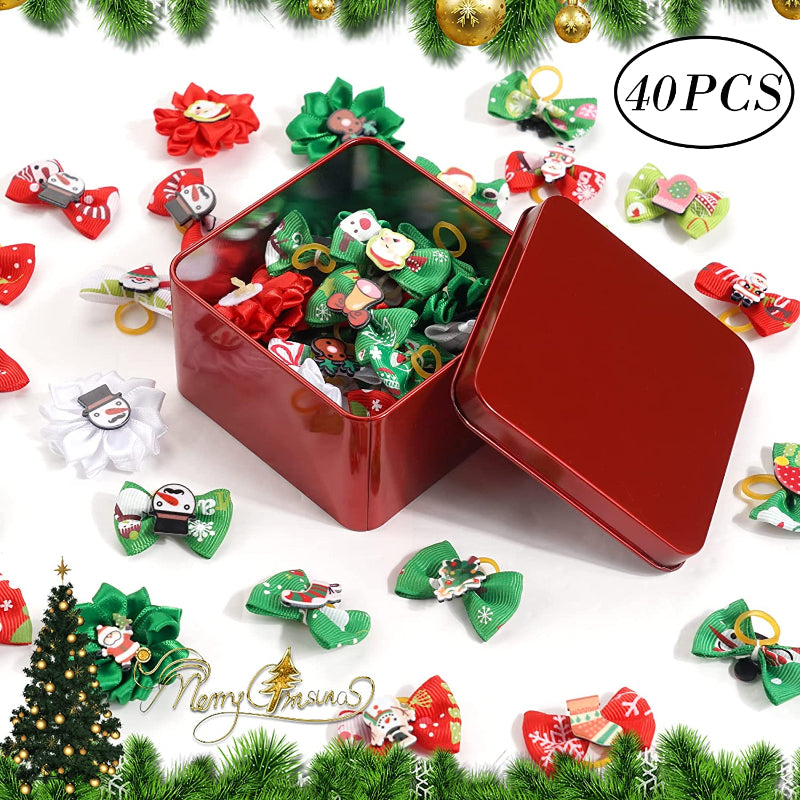 Puppy Bows with Rubber Band Pet Grooming Bows Colored Polka Dot Dog Hair Accessories for Small Dog - 50 Pairs-Paw Print Pad