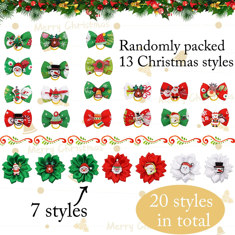 Puppy Bows with Rubber Band Pet Grooming Bows Colored Polka Dot Dog Hair Accessories for Small Dog - 50 Pairs-Paw Print Pad