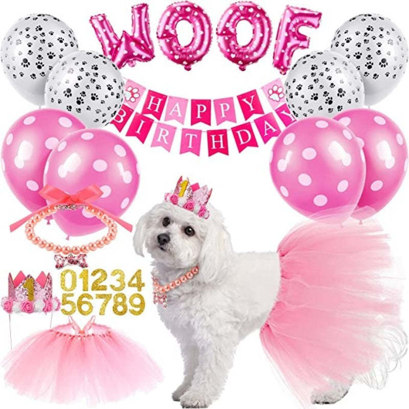 13 Pcs Dog Birthday Party Supplies Decorations Dog Girl Birthday Bandanas Set-Paw Print Pad