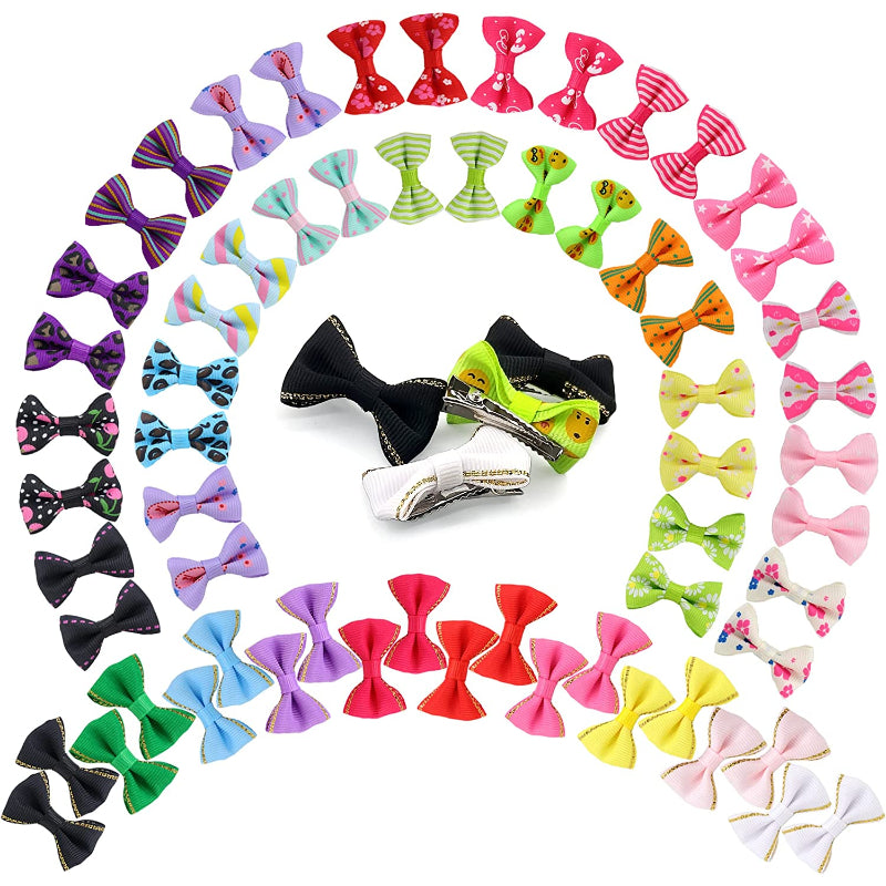 Puppy Dog Small Bowknot Hair Bows with Metal Clips Handmade Hair Accessories Bow Pet Grooming Products-Paw Print Pad