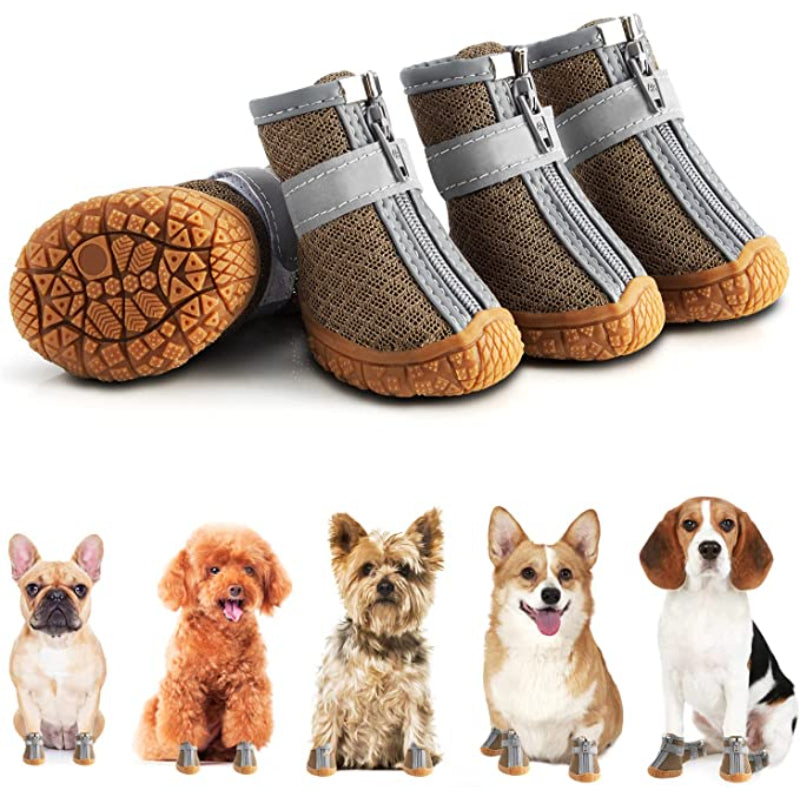 Dog Breathable Shoes For Paw Protector With Reflective Strips Rugged-Paw Print Pad
