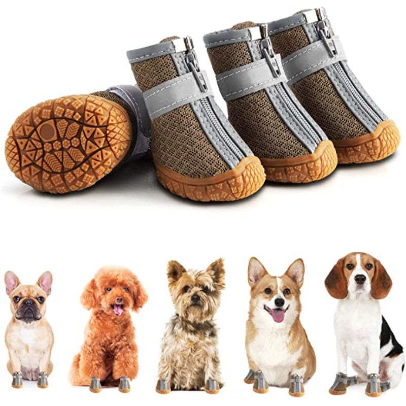 Dog Breathable Shoes For Paw Protector With Reflective Strips Rugged-Paw Print Pad