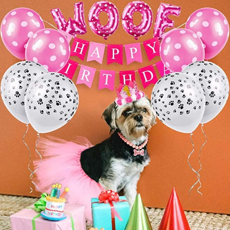 13 Pcs Dog Birthday Party Supplies Decorations Dog Girl Birthday Bandanas Set-Paw Print Pad