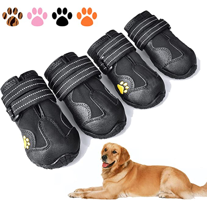 Waterproof Dog Shoes, Dog Booties With Reflective Strips-Paw Print Pad