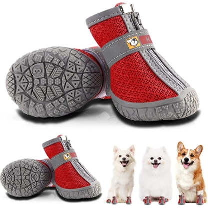 Dog Shoes For Small Dogs Boots, Breathable Dog Booties Paw Protector For Hot Pavement Winter Snow Hiking Booties 4pcs-Paw Print Pad