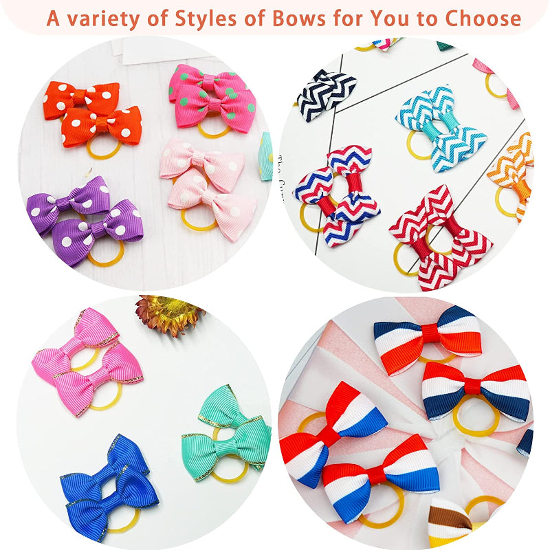 Puppy Bows with Rubber Band Pet Grooming Bows Colored Polka Dot Dog Hair Accessories for Small Dog - 50 Pairs-Paw Print Pad