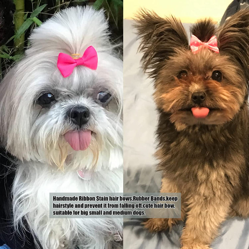 Puppy Dog Small Bowknot Hair Bows with Rubber Bands Handmade Hair Accessories Bow Pet Grooming Products (60 Pcs, Cute Patterns) (Rubber Bands Style 1)-Paw Print Pad