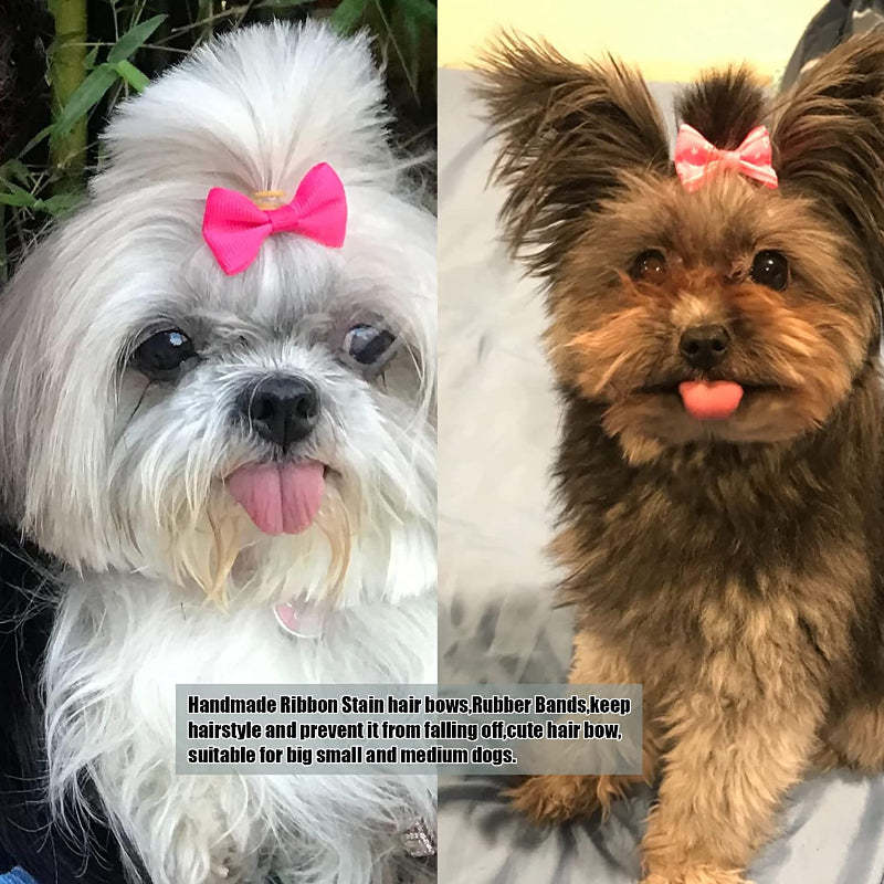Puppy Dog Small Bowknot Hair Bows with Rubber Bands Handmade Hair Accessories Bow Pet Grooming Products (60 Pcs, Cute Patterns) (Rubber Bands Style 1)-Paw Print Pad