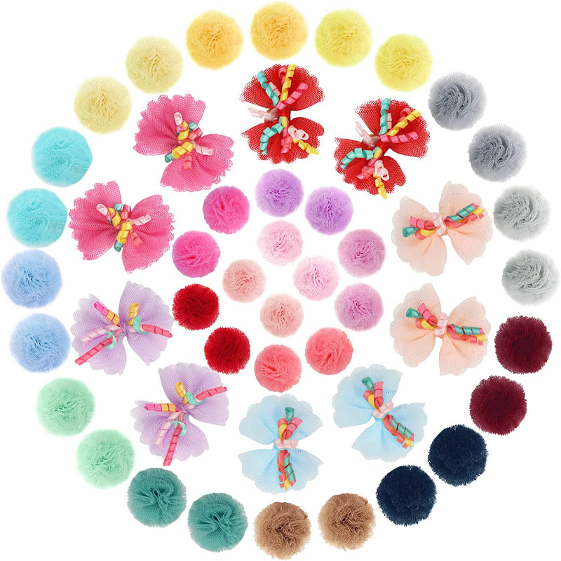 Puppy Bows with Rubber Band Pet Grooming Bows Colored Polka Dot Dog Hair Accessories for Small Dog - 50 Pairs-Paw Print Pad