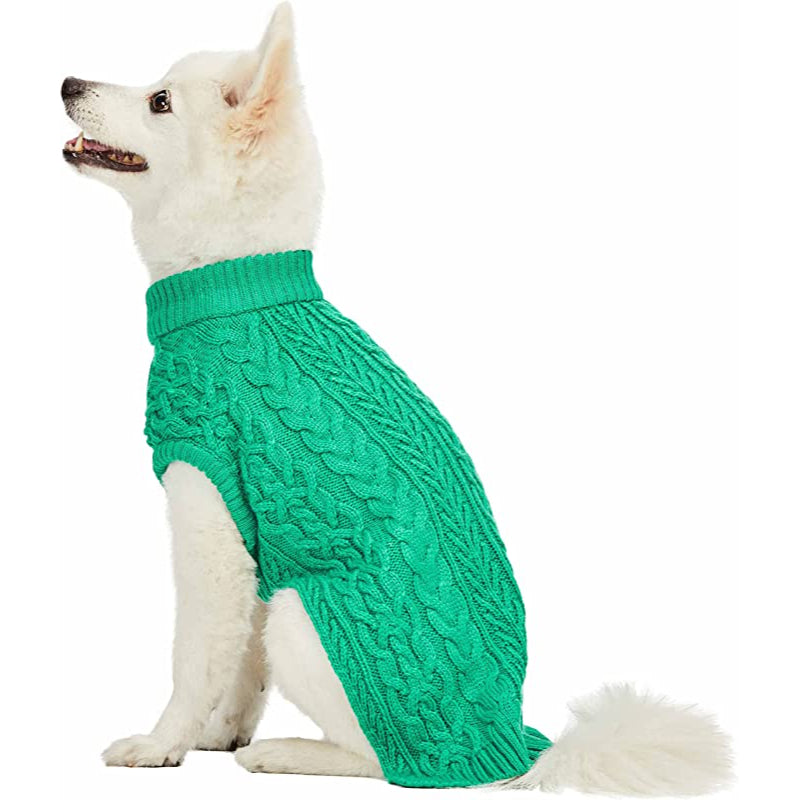 Pet Classic Dog Sweater Wool Blend Cable Knit Pullover Crewneck-Paw Print Pad